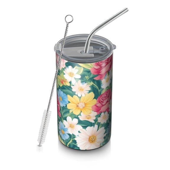 20oz Coffee Tumblers Pioneer Flower Stainless Steel Vacuum Insulated Travel Tumbler Coffee Cups Mug with Lid and Straw with Cleaning Brush for Cold & Hot Drinks