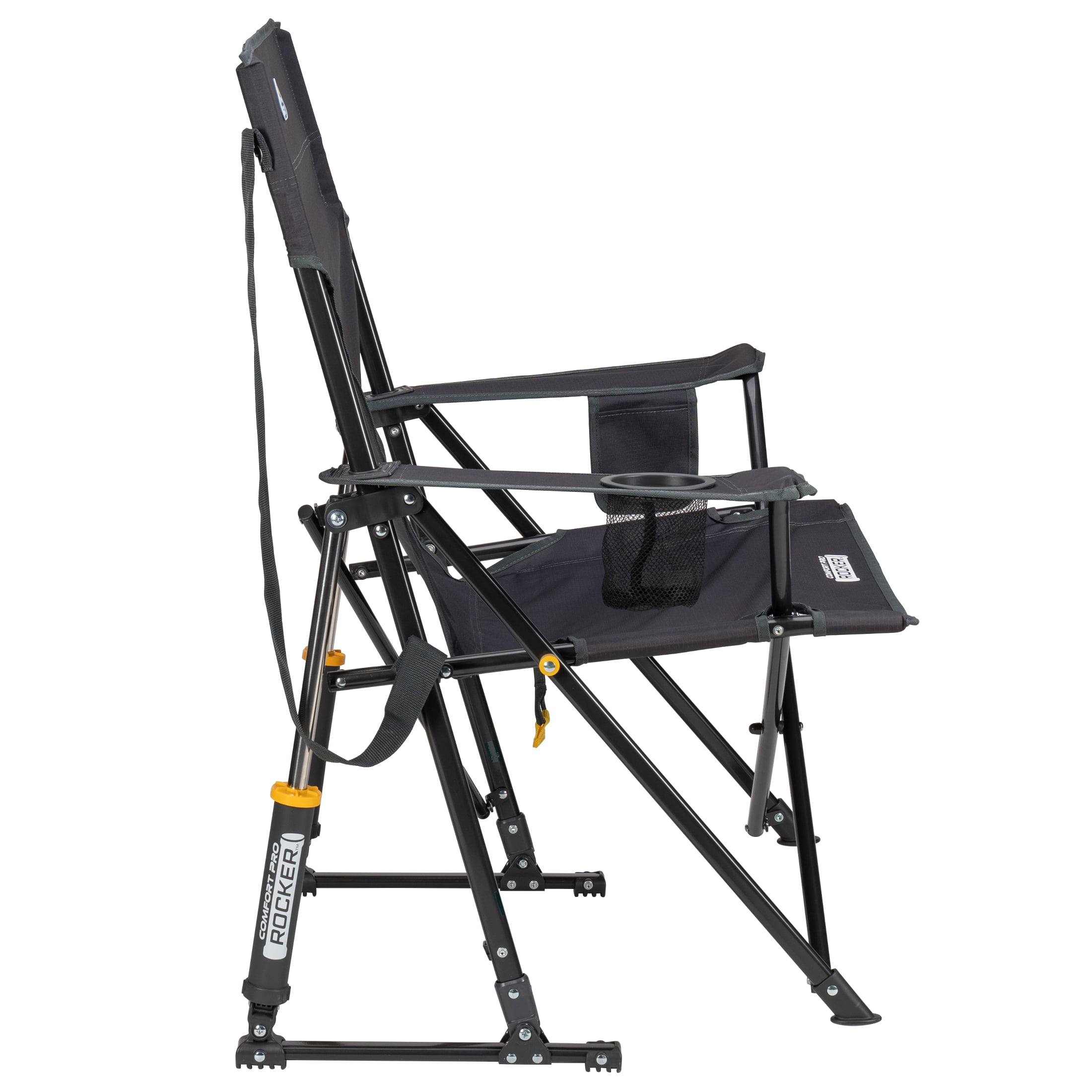GCI Outdoor Comfort Pro Rocker Foldable Rocking Camp Chair with Solid Backrest, Dark Charcoal