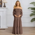 thumbnail image 2 of Unir Women's Maternity 450g Stretch Spandex Gown, Off-The-Shoulder Ruffle Sleeve Tiered Maxi Dress, Flowy Boho Pregnancy Photography & Formal Long Dress, 1pc, S/M/L/XL/XXL, 2 of 6