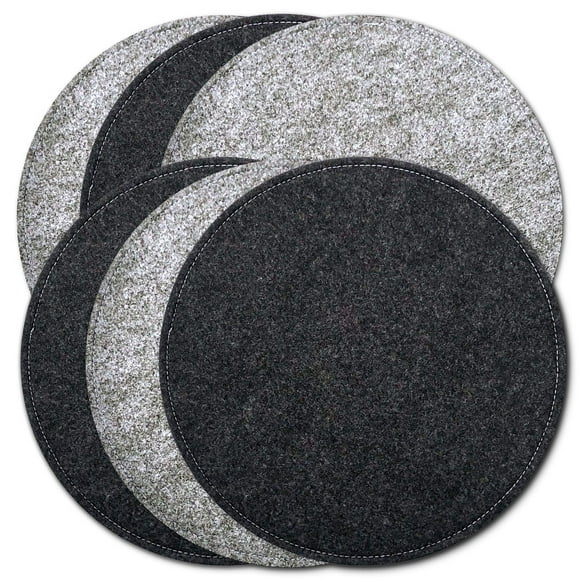 Juego De 6 Manteles Individuales Reversibles De Fieltro De Dos Colores, Redondos, Con Costura De Bordes (Negro/Gris)