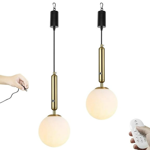 Kiven Battery Operated Pendant Light with Remote Control,3W Rechargeable Hanging Pendant Light Adjustable Height with Glass Lampshade G9 Socket for Kitchen Island Home Decor, Set of 2, TB2571-1