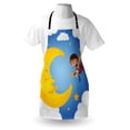 thumbnail image 3 of Explore Apron Cartoon Girl in a Cape Near the Sleeping Crescent Moon Superhero Theme Night Sky, Unisex Kitchen Bib Apron with Adjustable Neck for Cooking Baking Gardening, Multicolor, by Ambesonne, 3 of 3