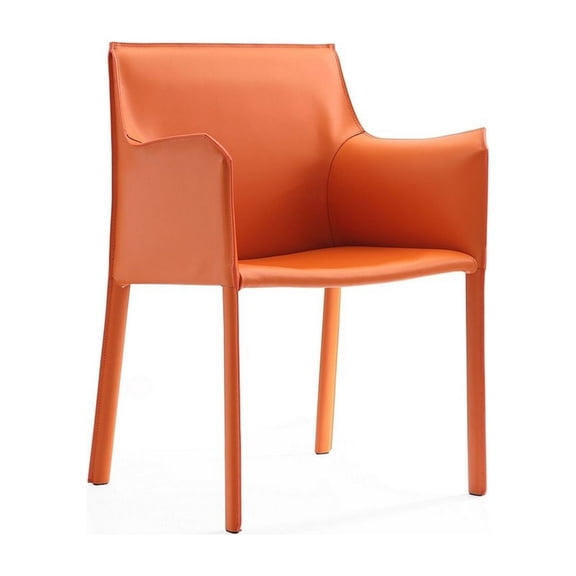 Manhattan Comfort Paris Saddle Leather Arm Chair in Coral Orange
