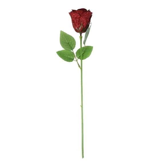 CIMAXIC Wedding Red Glitter Simulate Rose Flowers Artificial Rose Bouquet Valentine's Day Gift for Wedding Party Festival Home Decor,16.14"X2.56"X16.34"
