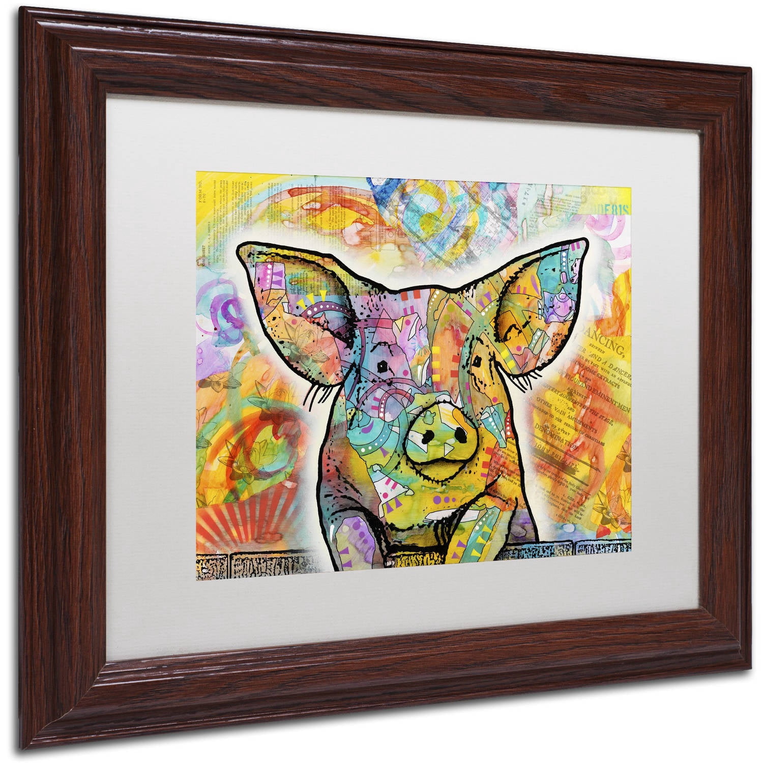 Trademark Fine Art 'The Pig' Canvas Art by Dean Russo, White Matte, Wood Frame