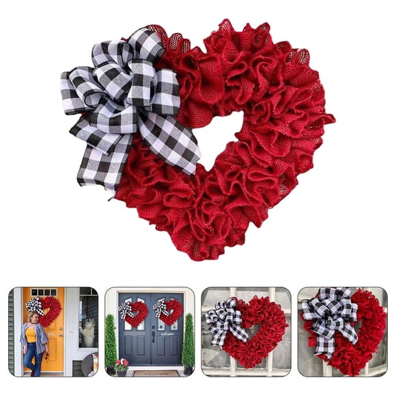 KAKOWELY 1Pack Valentine's Day Wreath Heart Wreath Decor Rustic Farmhouse Style 40x40cm Cloth