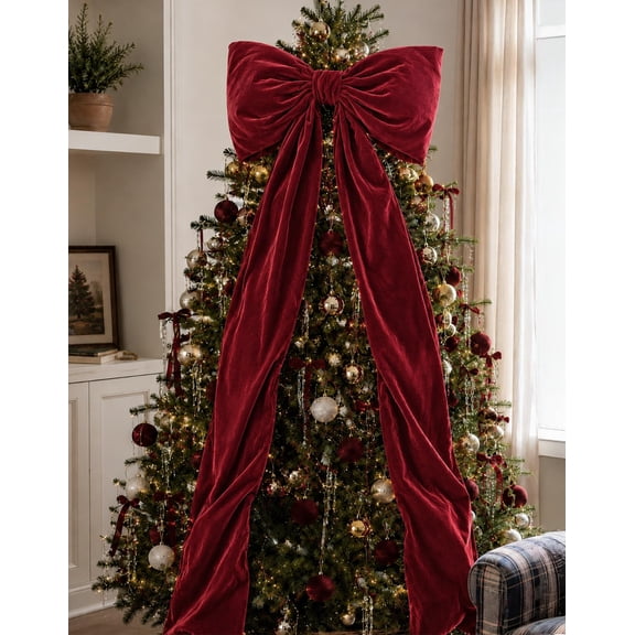 Christmas Decorations - 6 Ft Giant Bows for Christmas Tree Decor Giant White Velvet Bow, Christmas Decor, Tree Topper Mantle Wall Door Use - Indoor Home Party Hanging Xmas Decoration