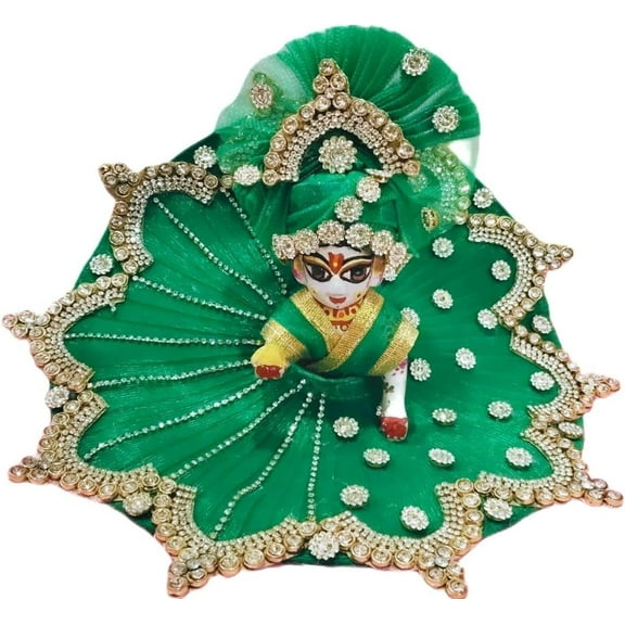 Shree Krishna Dress & Pagdi(Turban) Set Handstitched Laddo Gopal Bal Krishna Designer Dress-of Net-Satin Fabric Primium Washable Poshak for Janmastami Home Decor (1)