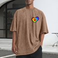 thumbnail image 2 of Dagegui Cotton T-Shirts for Men Vintage Washed Short Sleeve Shirt Heart Graphic Tee Summer Crewneck Basic Shirts Casual Loose Fit Tops Coffee XXXL, 2 of 5