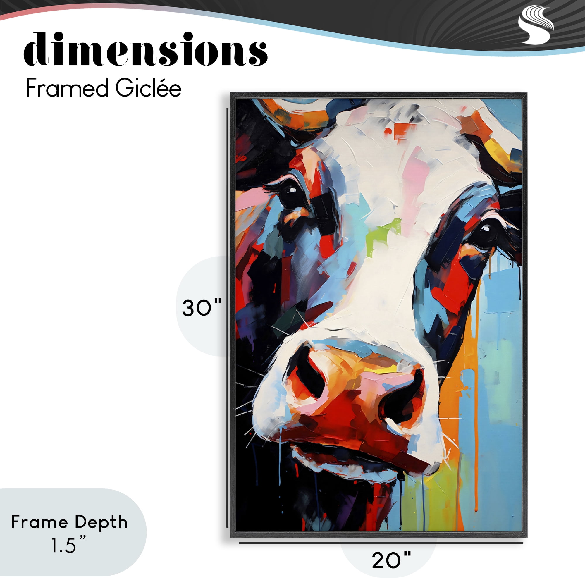 Stupell Industries Cow Of Many Colors Black Framed Giclee Art, design by Creative Studio