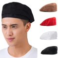 thumbnail image 2 of Strip Grid Print Unisex Beret Hat Chef Catering Cook Baker Waiter Skull Cap, 2 of 5