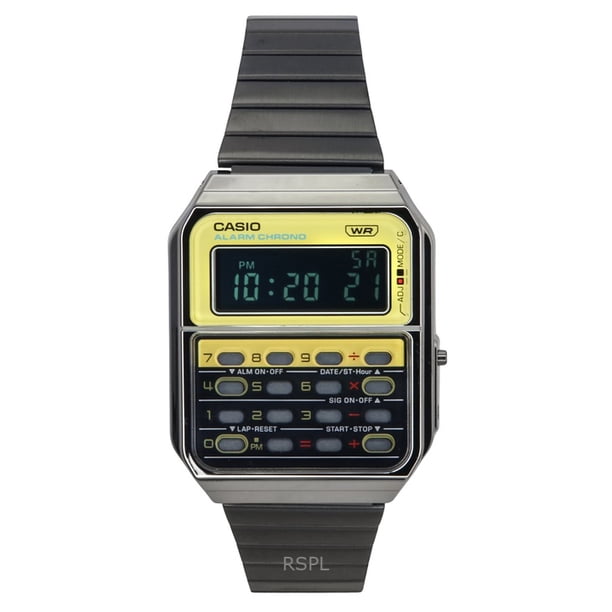 Casio Reloj Calculadora Vintage con Colores Clásicos, Digital, de Acero Inoxidable y Cuarzo, Modelo CA-500WEGG-9B, Unisex.