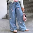 thumbnail image 5 of CAUYDY Kids Jeans for Girls Youth Cute Print Elastic Waist Jeans Lightweight Baggy Wide Leg Denim Pants with Pockets Sizes 14-15 Years, 5 of 6