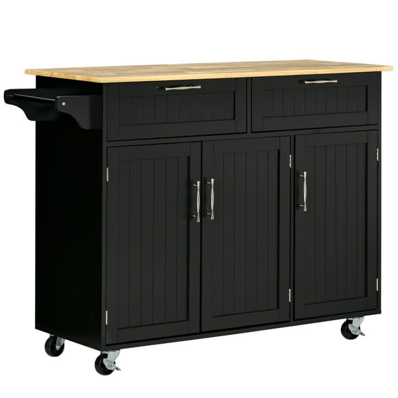HOMCOM Kitchen Island, Utility Serving Cart with 2 Storage Drawers, Black