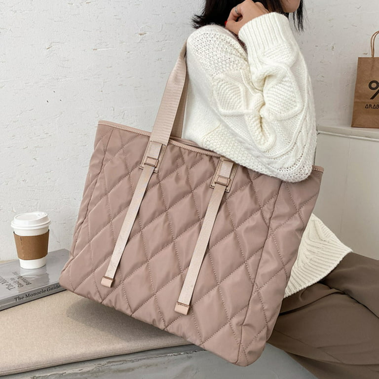 Quilted Women's Bag Nylon Large Tote for Women Solid Color Cotton Padded  Crossbody Bag Autumn Winter Lattice Thread Shoulder Bag