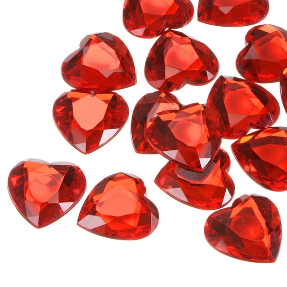 Uxcell 20Pcs Acrylic Flat Back Rhinestones 30mm/1.2 inch Heart Artificial Gemstone for Crafts Jewelry Making Red