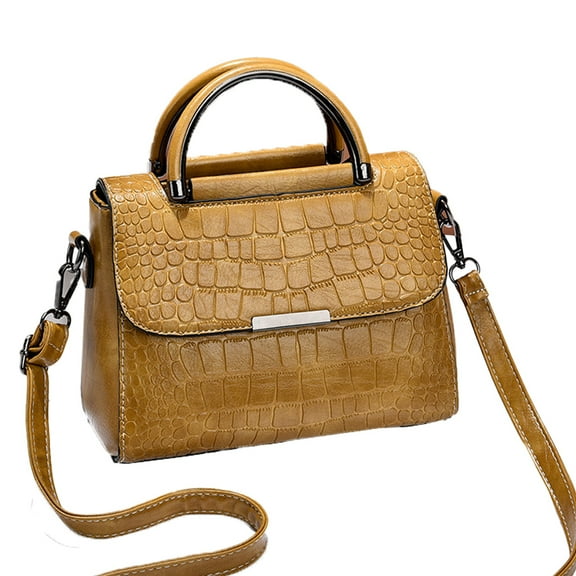 New personality stone design shoulder bag fashion retro large capacity handbag - yellow
