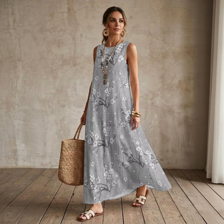 grey flowy maxi dress Flowy Printed Maxi Dress with Spaghetti Straps Marble Grey M / Marble Grey