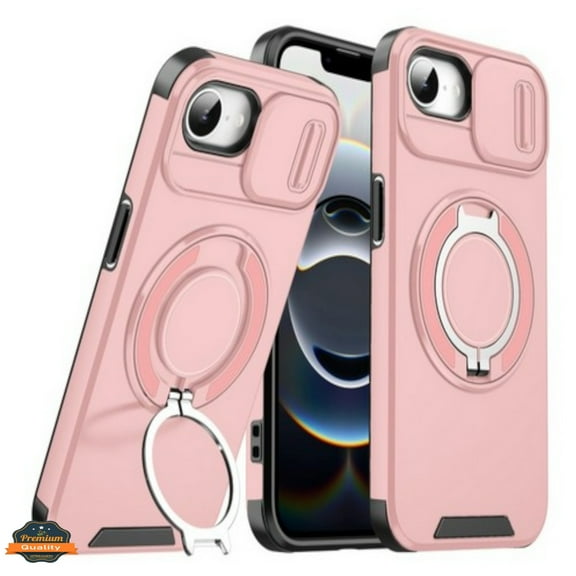 For Apple iPhone 16e /iPhone SE4 Hybrid Case with 360° Magnetic Ring Stand, Camera Slide Protector & Compatible with MagSafe Phone Case Cover by Xpression, Pink