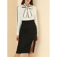 thumbnail image 6 of Allegra K Women's Tie Bow Neck Contrast Trim Long Sleeve Office Blouse Top, 6 of 7