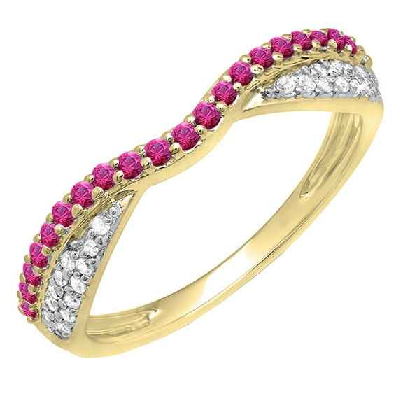 Dazzlingrock Collection 14K Round Ruby & White Diamond Ladies Wedding Band Stackable Ring, Yellow Gold, Size 5.5