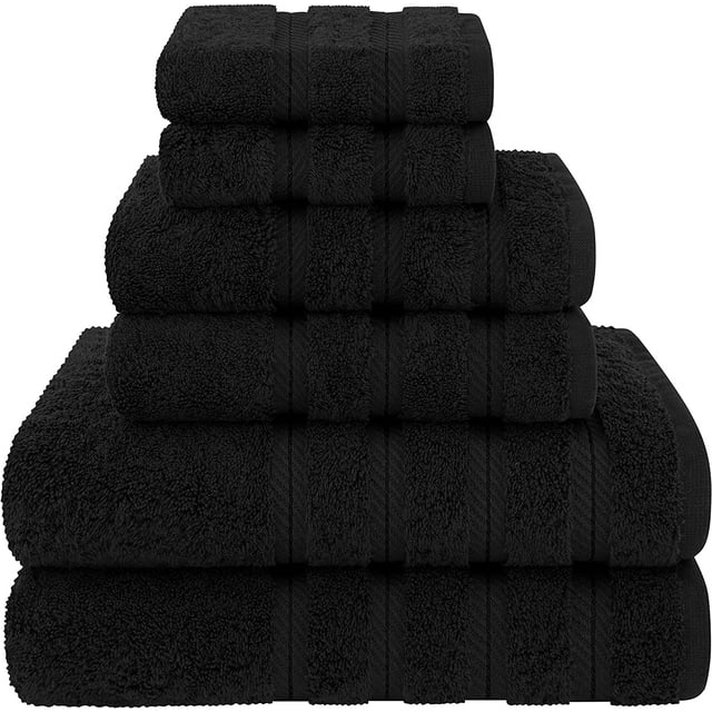 6-Piece Towel Set Includes 2 Extra Large Bath Towels, 2 Hand Towels, and 4 Washcloths Ringspun Cotton is Extra Absorbent and Super Soft (Black)By TORUBIA