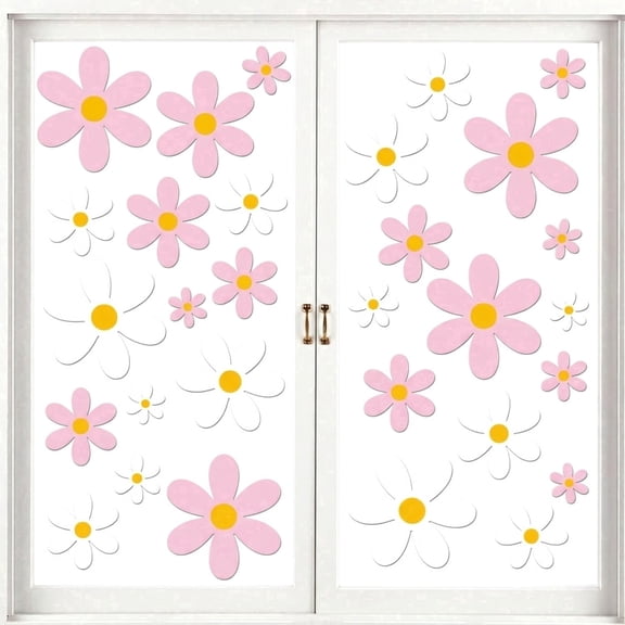 144 Pcs White/Pink Daisy Window Clings Double-Sided Glass Stickers Spring Summer Home Decor