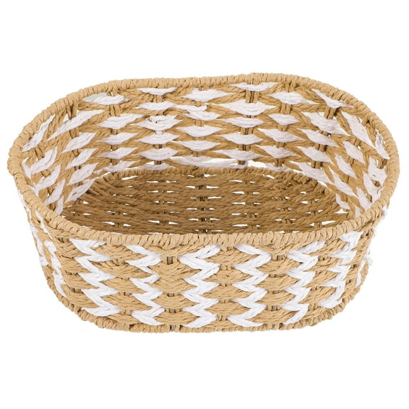 PAMINGONO Beige Paper Rope Storage Basket for Home Organization and Desktop Storage 12.5 x 8.5 x 9 inches