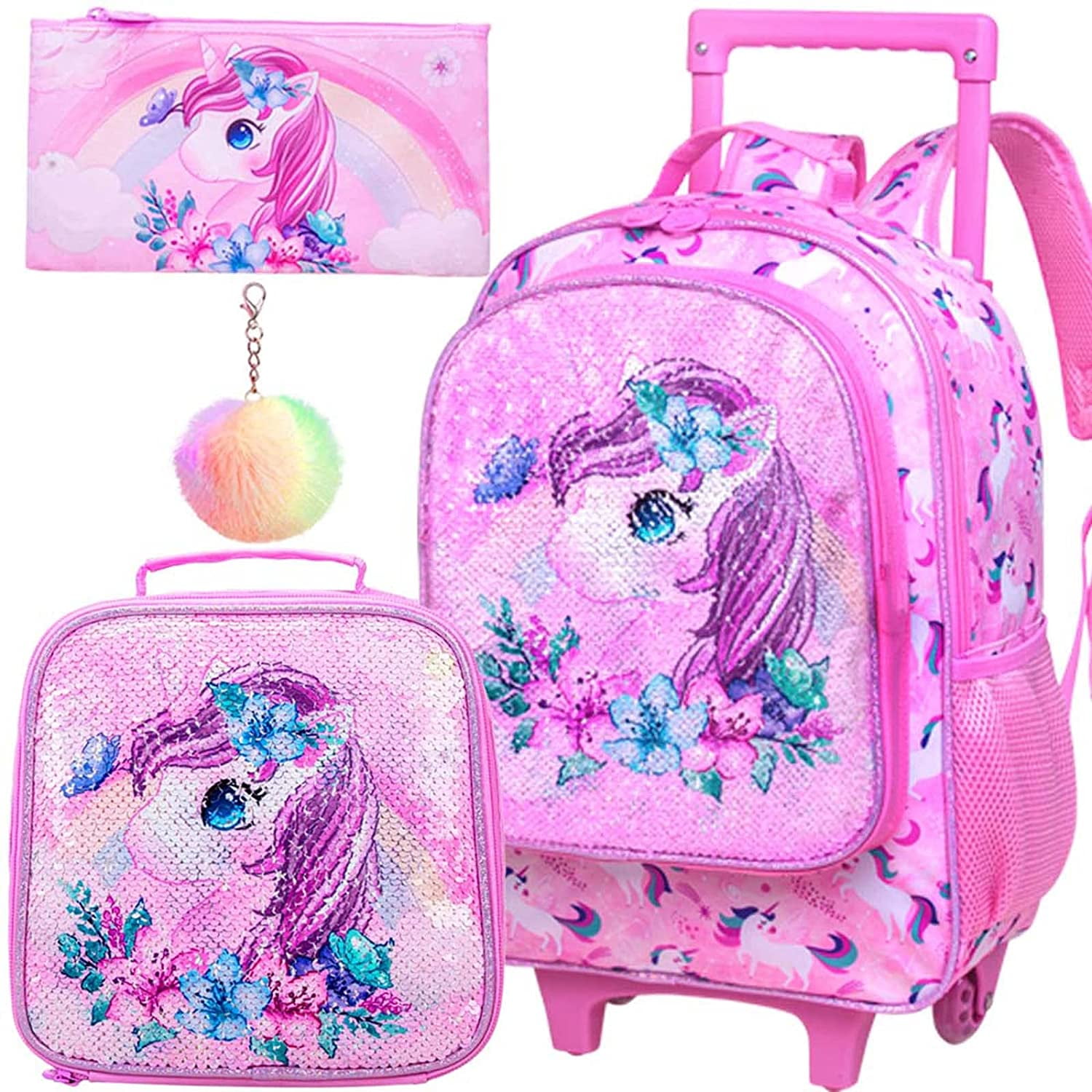 Buy Rolling Backpack for Girls, Kids Roller Wheels School Bookbag with ...