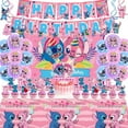 thumbnail image 1 of Pink Stitch Theme Party Decorations Set, Birthday Backdrop, Banner, Cake Toppers & Balloons Kit, 1 of 5