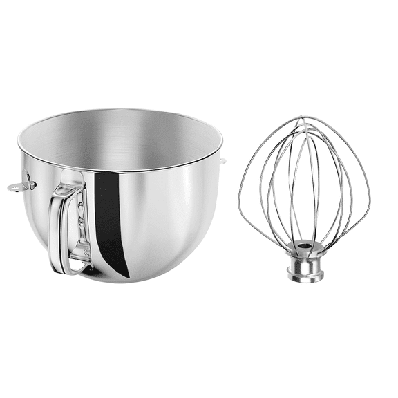 6QT Stainless Steel Bowl & 6-Wire Whip Set for KitchenAid 6 Qt Bowl-Lift Mixers, Compatible with Professional 600, Pro 5 Plus, KP26, KV25, K5, KG25, KT26, KD26, KL26 – Heavy Duty & Dishwasher Safe
