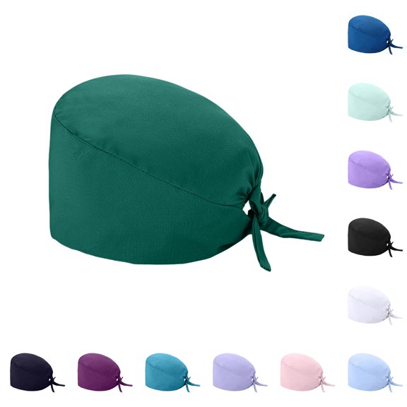 XIAOCHA Womens Solid Tie‑Back Scrub Cap Adjustable Breathable Working Medical Head Cover,C