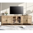 thumbnail image 4 of TV Stand for 100 Inch TV, 3-in-1 TV Console Table for 75/80/85/90 Inch TV, Farmhouse  Entertainment Center with Glass & Wooden Door, Kitchen Sideboard Buffet Cabinet for Dining Room, Oak, 4 of 9
