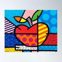 Romero Britto - Fruit Apple Poster Wall Art, Modern Wall Decor For Living Room Bedroom, 24x36 UNFRAMED