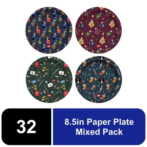 Glad Harry Potter Holiday Round Paper Plates Mixed Pack Images 8.5in 32ct