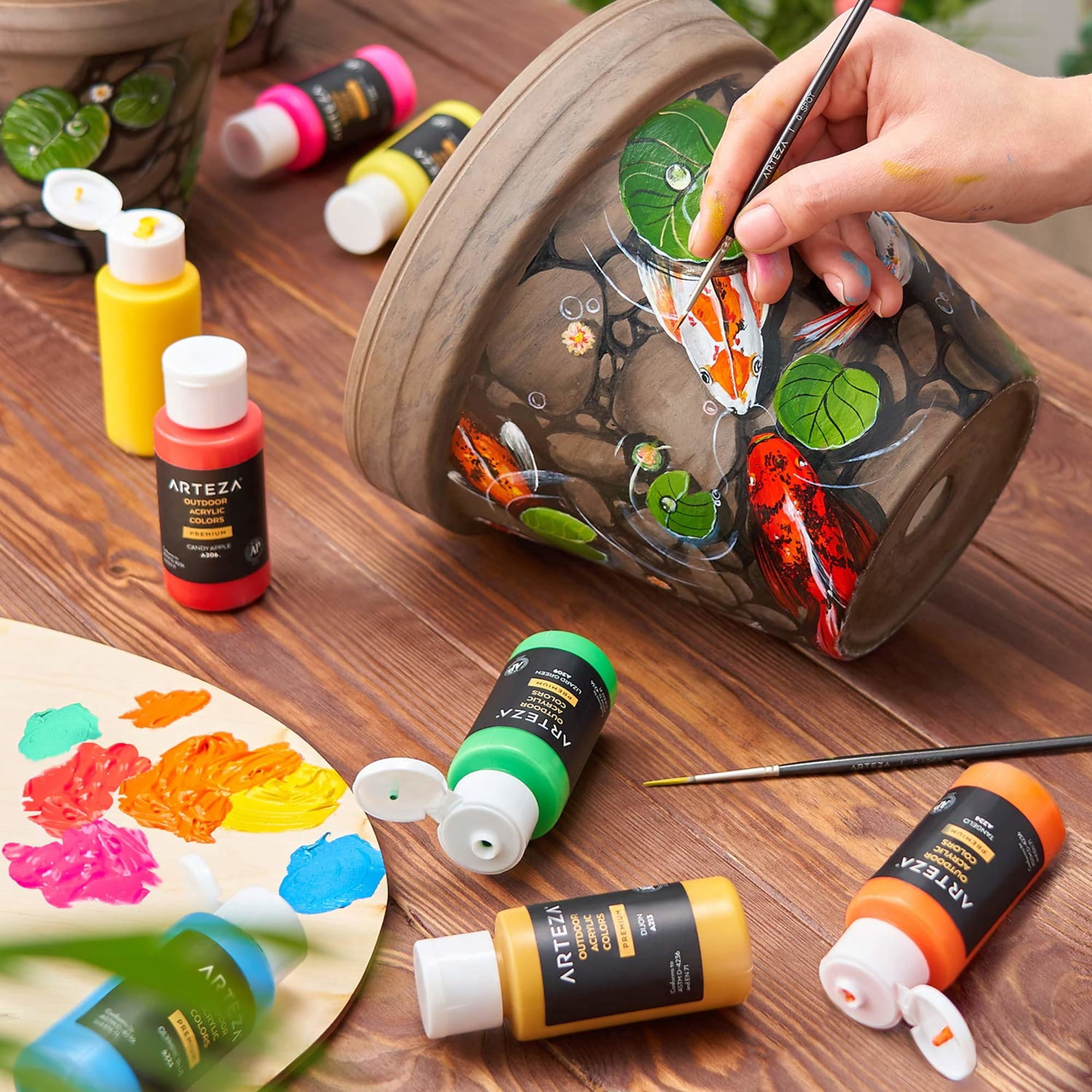 Arteza Outdoor Acrylic Multi-Surface Paint, Multicolor, Set of 20, 59 mL