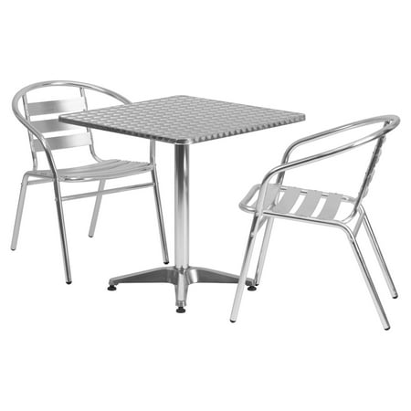Aluminum Slat Table - Flash Furniture 27.5'' Square Aluminum Indoor-Outdoor Table with 2 Slat Back Chairs