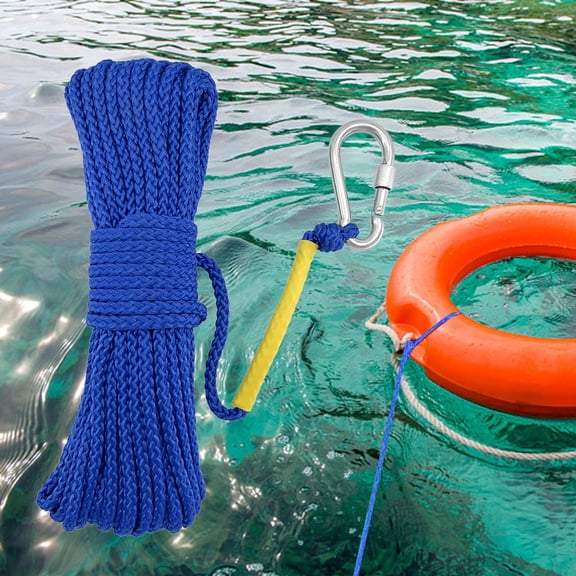 Hollow Braided Fishing Nylon Rope, with Spring Hook, High Strength, Durable Cord for Fishing Tent Rope Commercial Hiking Indoor Blue