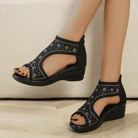 

DAETIROS Home Holiday Leisure Back Zipper Summer Womens Sandals Black Size 5.5
