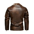 thumbnail image 3 of Warm Fleece Classic Design PU Bomber Jacket, Men's Casual Zip Up Lapel Faux Leather Jacket For Fall Winter, 3 of 5