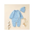 thumbnail image 2 of Bagilaanoe Newborn Baby Girl Boys Knit Jumpsuit Long Sleeve Bodysuit + Hat 3M 6M 9M 12M 18M Infant Ribbed One Piece Romper, 2 of 9