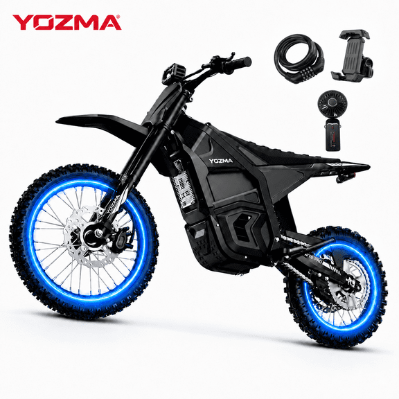 Yozma IN10 Pro 5500W Electric Dirt Bike for Adult, 17"/14" Tire Electric Motorcycle with 60V 27Ah Battery, 50 MPH, 60-Mile Range, 220NM, Hydraulic Brakes, Black