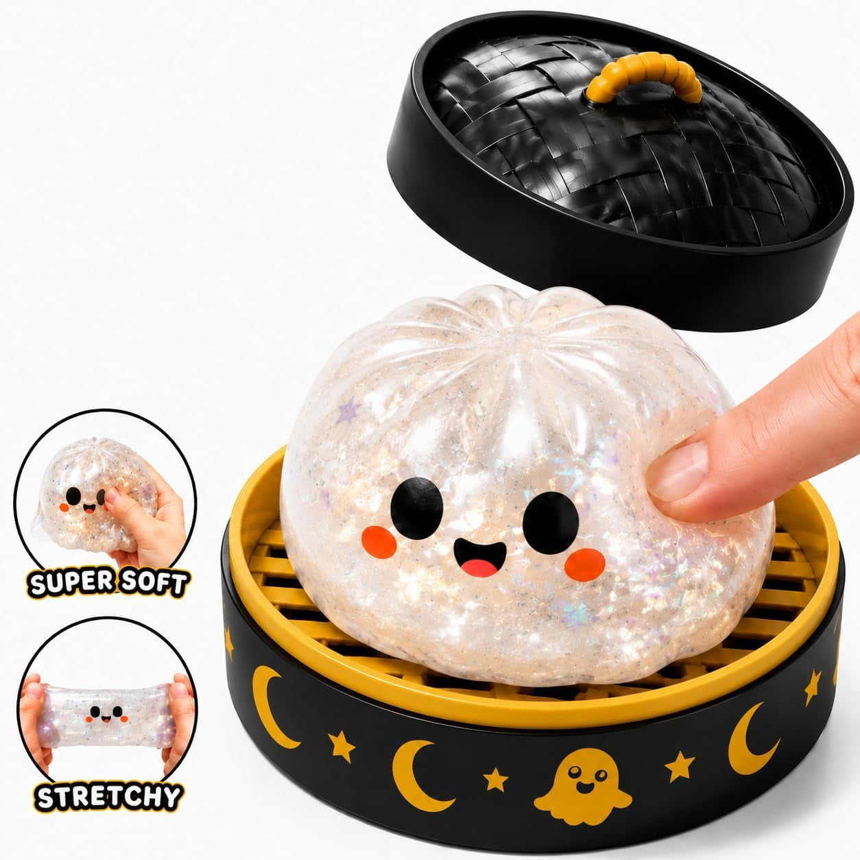 Halloween Pumpkin Dumpling Squishy Toys with Steamer, Spooky Sensory Stress Relief Fidget Toys for Teens and Adults, Novelty Desk Toys & Halloween Party Favor
