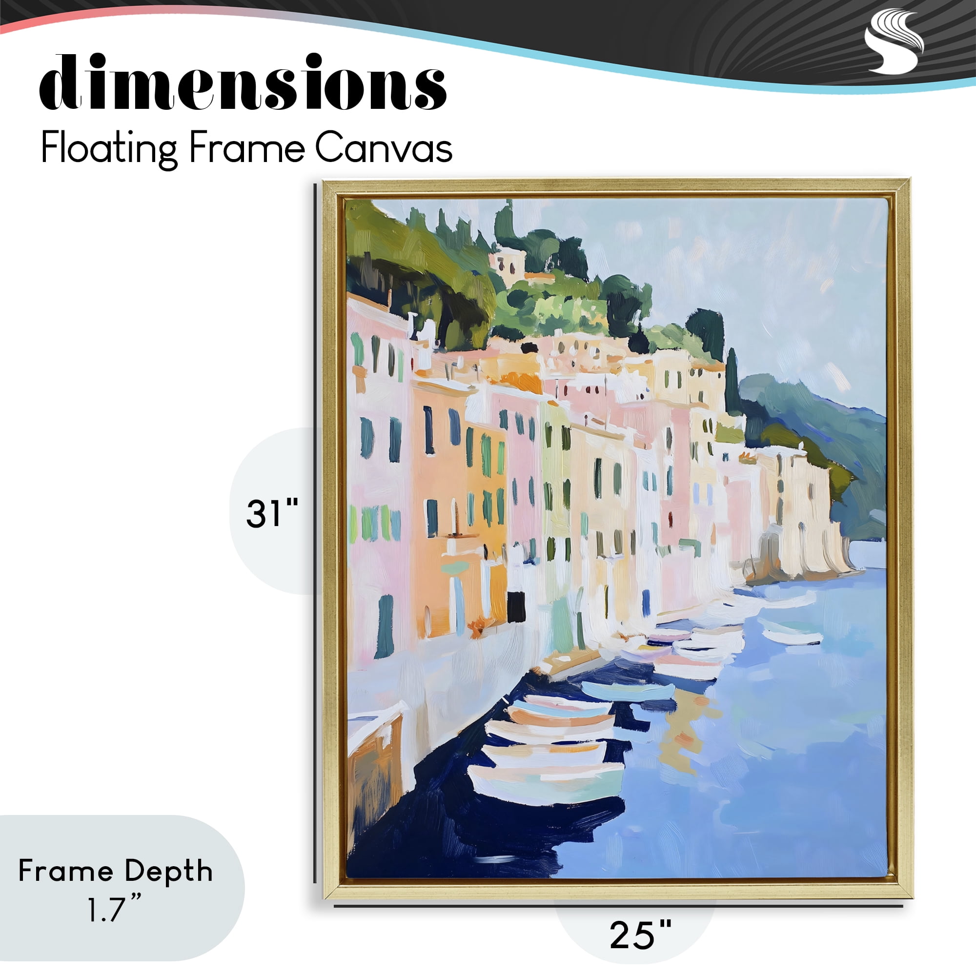 Stupell Industries Portofino Harbor View Gold Framed Floater Canvas Wall Art, design by The Prints Vibe