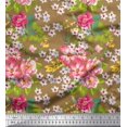 thumbnail image 1 of Soimoi polyester Crepe Fabric Leaves & Peony Floral Printed Fabric 1 Yard 42 Inch Wide, 1 of 3
