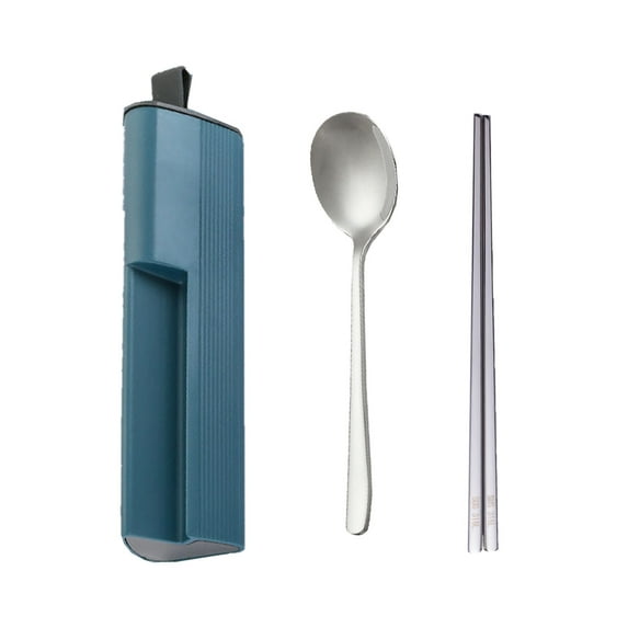 Chopsticks and Spoon Set with case, Combinations Reusable Long Handle Stainless Steel Good for Gift - blue
