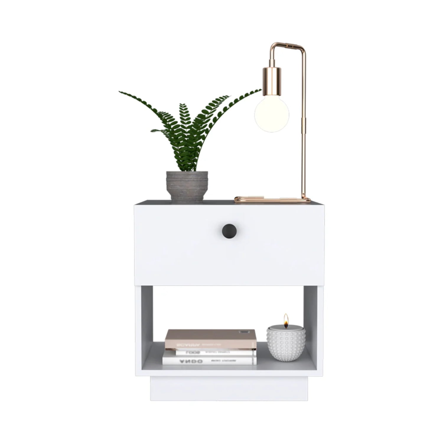 HomeRoots 526155 19.69 x 18.5 x 15.75 in. White 1-Drawer Faux Wood Nightstand