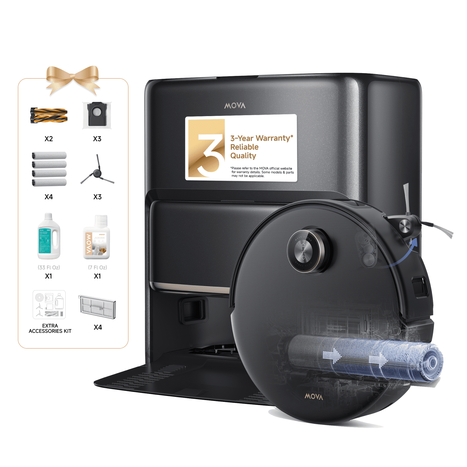 MOVA Z60 Ultra Roller Complete Robot Vacuum and Mop, 28,000Pa Suction, Roller Real-Time Flutting Self-Washing, Auto Carpet Shield, Extendable for Edge Cleaning, Anti-tangle DuoBrush