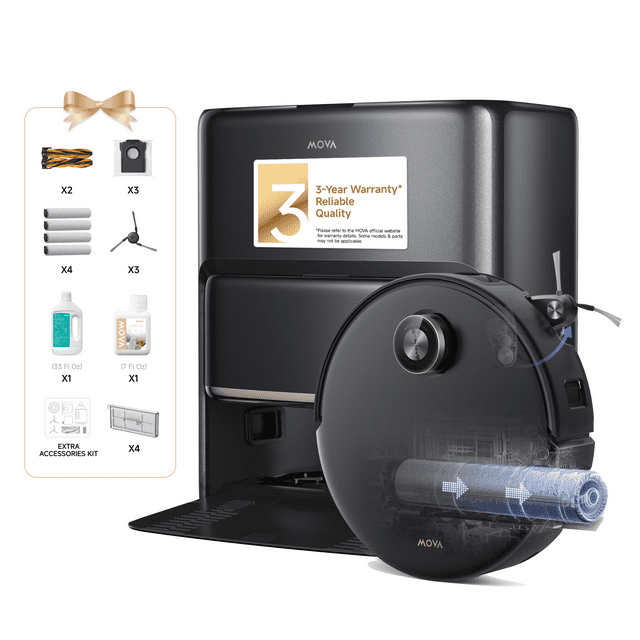 MOVA Z60 Ultra Roller Complete Robot Vacuum and Mop, 28,000Pa Suction, Roller Real-Time Flutting Self-Washing, Auto Carpet Shield, Extendable for Edge Cleaning, Anti-tangle DuoBrush