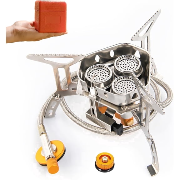 SUETOR 6800W Portable Camping Stove, Windproof Gas Stove for Outdoor Cooking, Propane Butane Stove with Piezo Ignition & Tripod Base